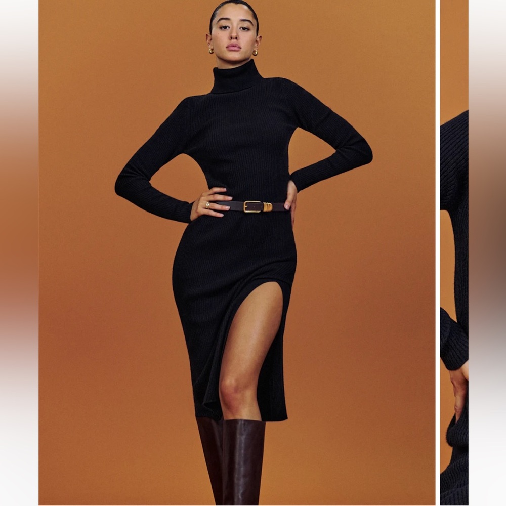 Reformation Robin Cashmere Sweater Dress Black - Size S NWT